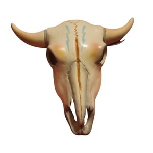 Vintage Ceramic Steer Skull Southwestern Bull Cow Wall Hanging Lightening Clay